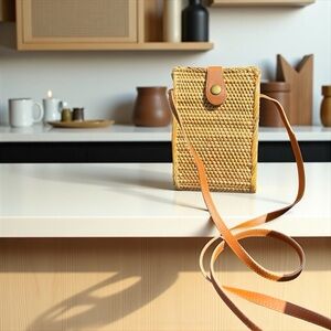 Stylish Tan Woven Crossbody Bag